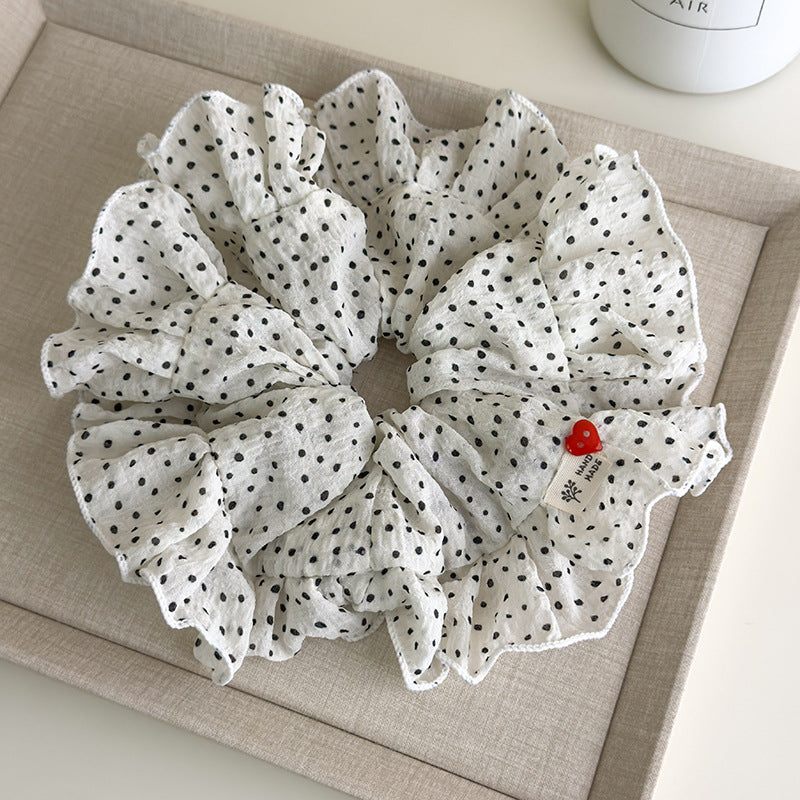 E廠-韓系慵懶風波點荷花邊大腸髮圈女高級感扎頭髮超大號百搭頭繩髮圈「27038」25.06-1