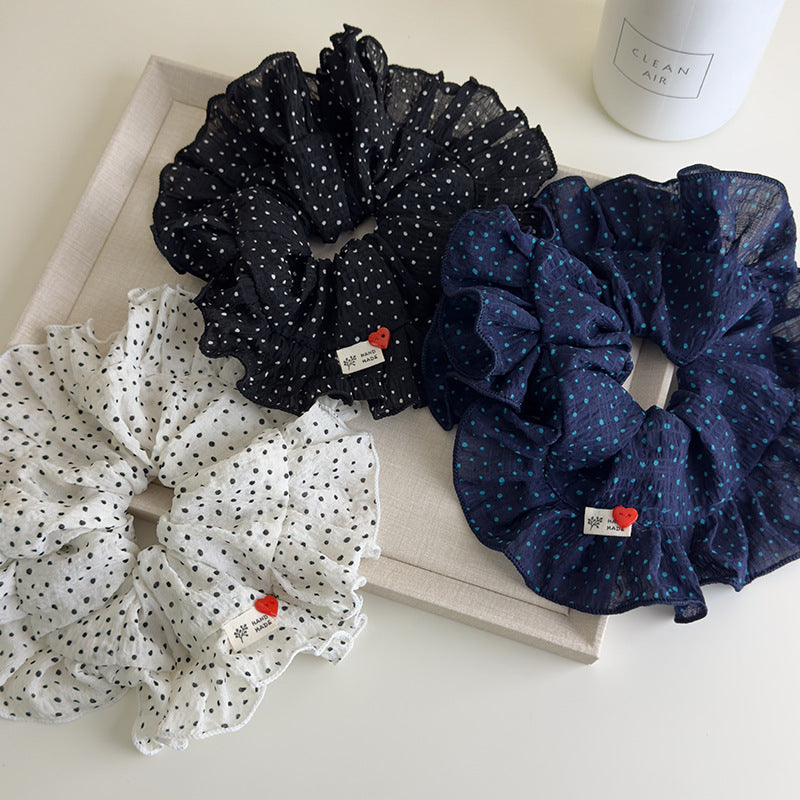 E廠-韓系慵懶風波點荷花邊大腸髮圈女高級感扎頭髮超大號百搭頭繩髮圈「27038」25.06-1