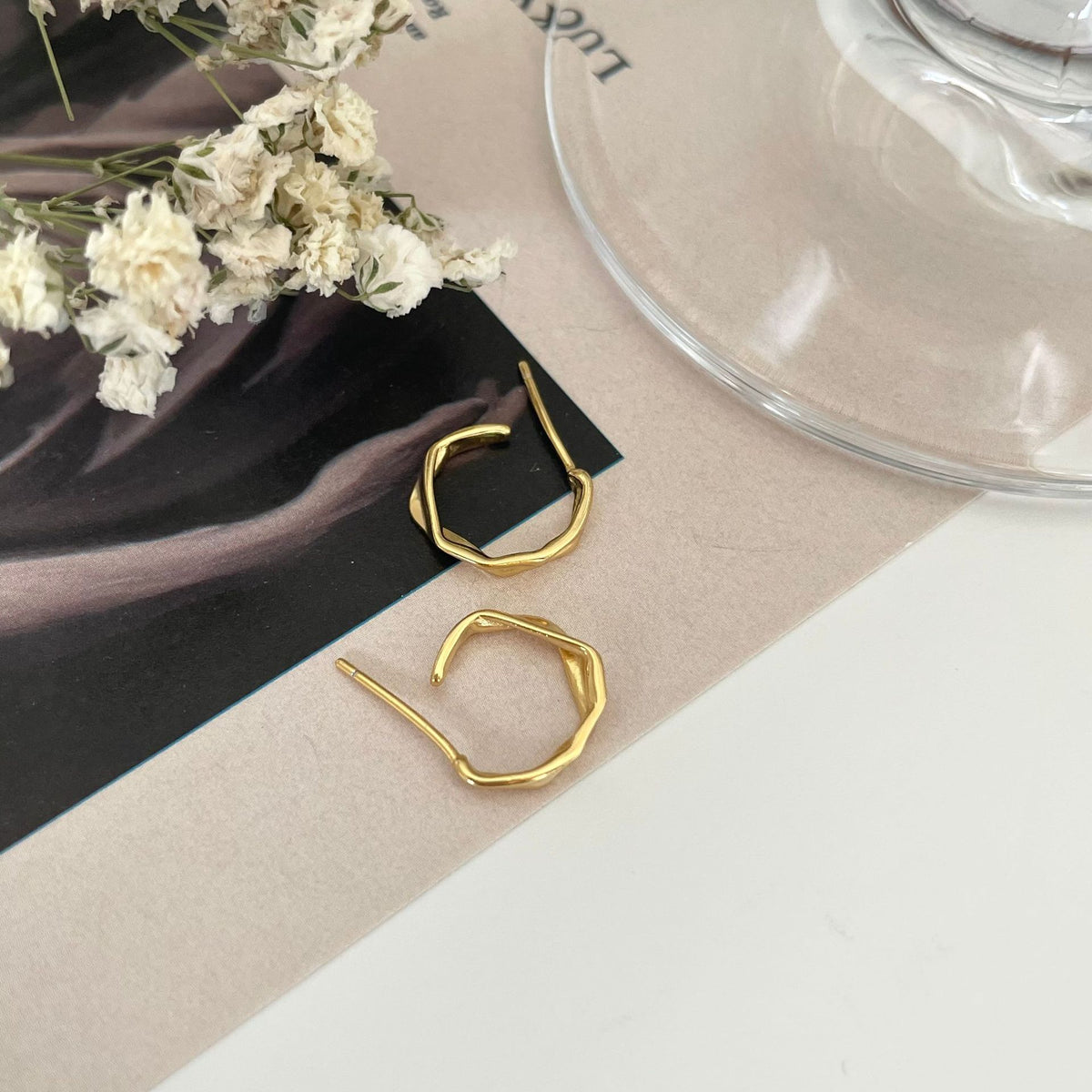 F廠-韓國韓版925純銀弧面折紋耳釘女簡約時尚ins風耳環耳飾「C880」25.08-1