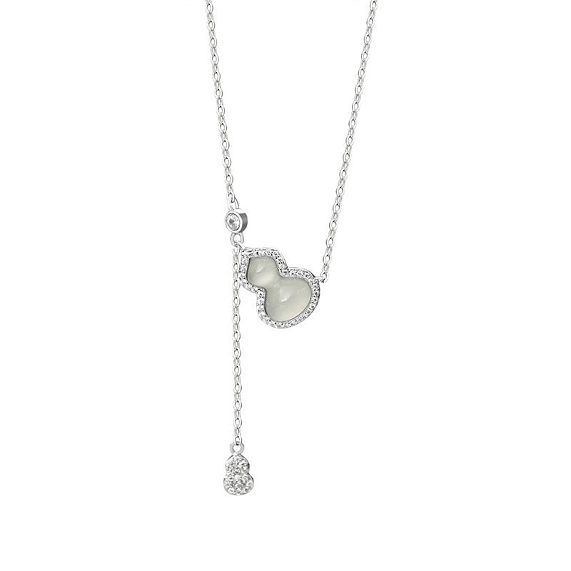 D廠-S925純銀葫蘆玉髓流蘇項鍊簡約百搭高級吊墜新中式鎖骨鏈批發「YC2023N_1」25.10-5