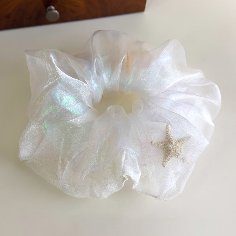 E廠-夏日海洋溫柔網紗雙層海星貝殼大腸髮圈大號丸子頭髮飾扎頭髮皮筋「27042」25.06-1