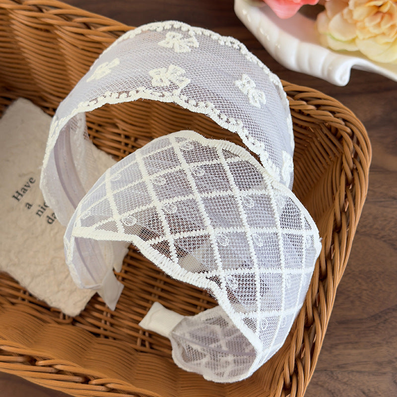 E廠-網紗蕾絲寬邊蝴蝶結防滑髮箍少女甜美百搭外出高顱頂頭箍髮卡髮捆「26927」25.05-3