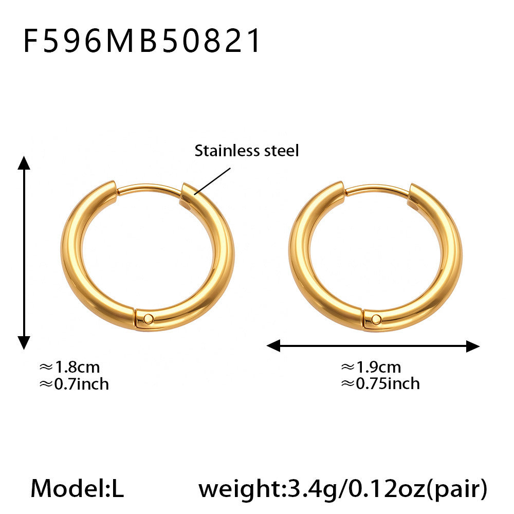 B廠-ins小眾設計感不鏽鋼幾何素圈耳環百搭時尚耳飾鍍18k金批發「F596」25.08-5