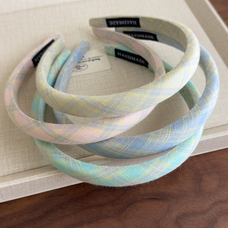 E廠-小清新甜美糖果色格紋細髮箍頭飾時尚氣質高顱頂窄邊頭箍髮卡女「27097」25.06-3