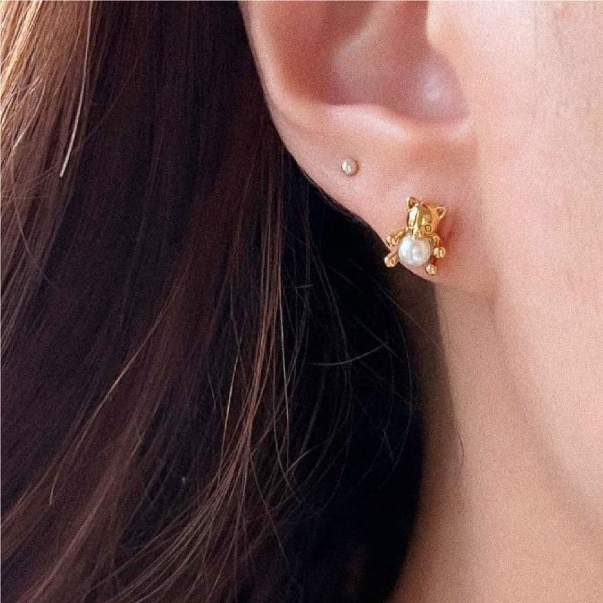 F廠-韓國韓版925純銀耳釘耳扣女小熊珍珠ins風小紅書耳環耳飾「C845」25.06-3