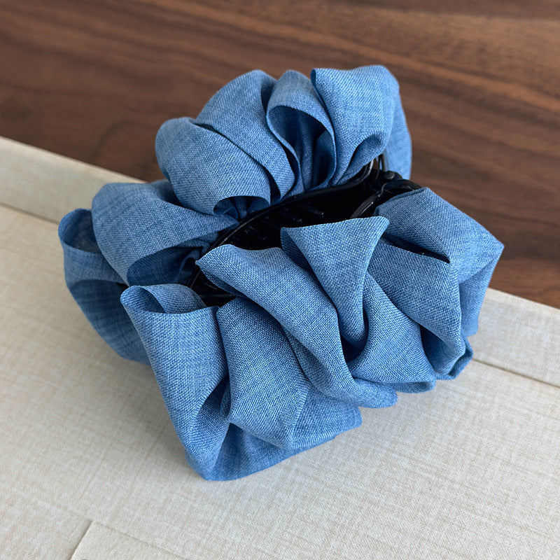 E廠-顯髮量神器!甜酷牛仔布藝褶皺泡泡蓬松丸子夾丸子頭神器馬尾夾女「27098」25.06-3