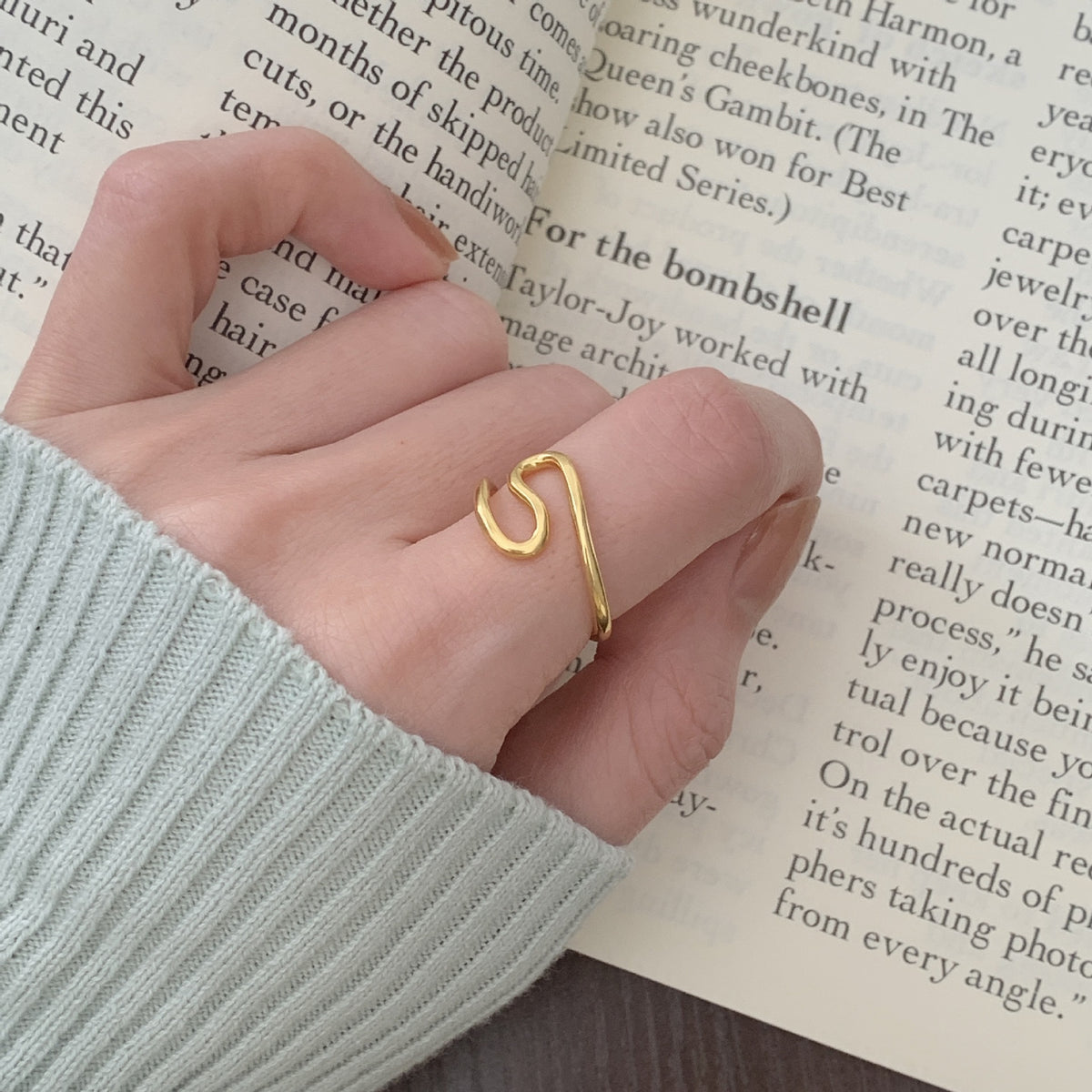 F廠-韓國韓版925純銀線戒指幾何極簡不規則彎曲戒指女設計感ins網紅戒「J1235」25.06-1