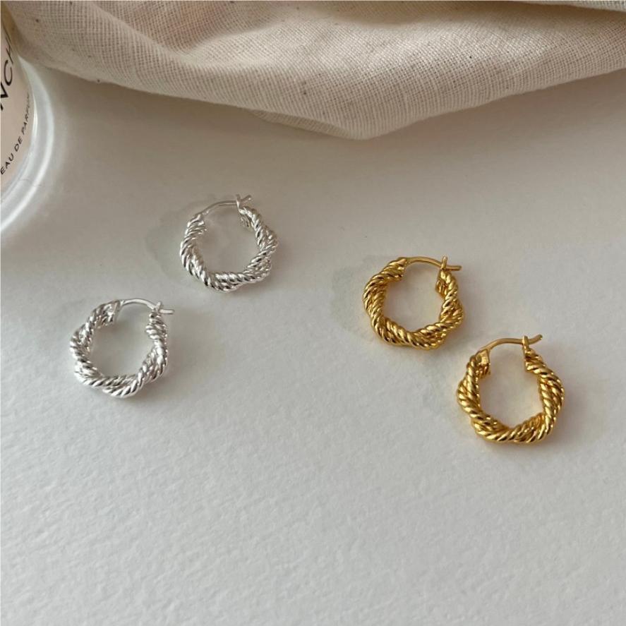 F廠-韓國韓版925純銀個性扭繩耳釘耳扣女簡約時尚ins風耳環「C1079」25.07-3