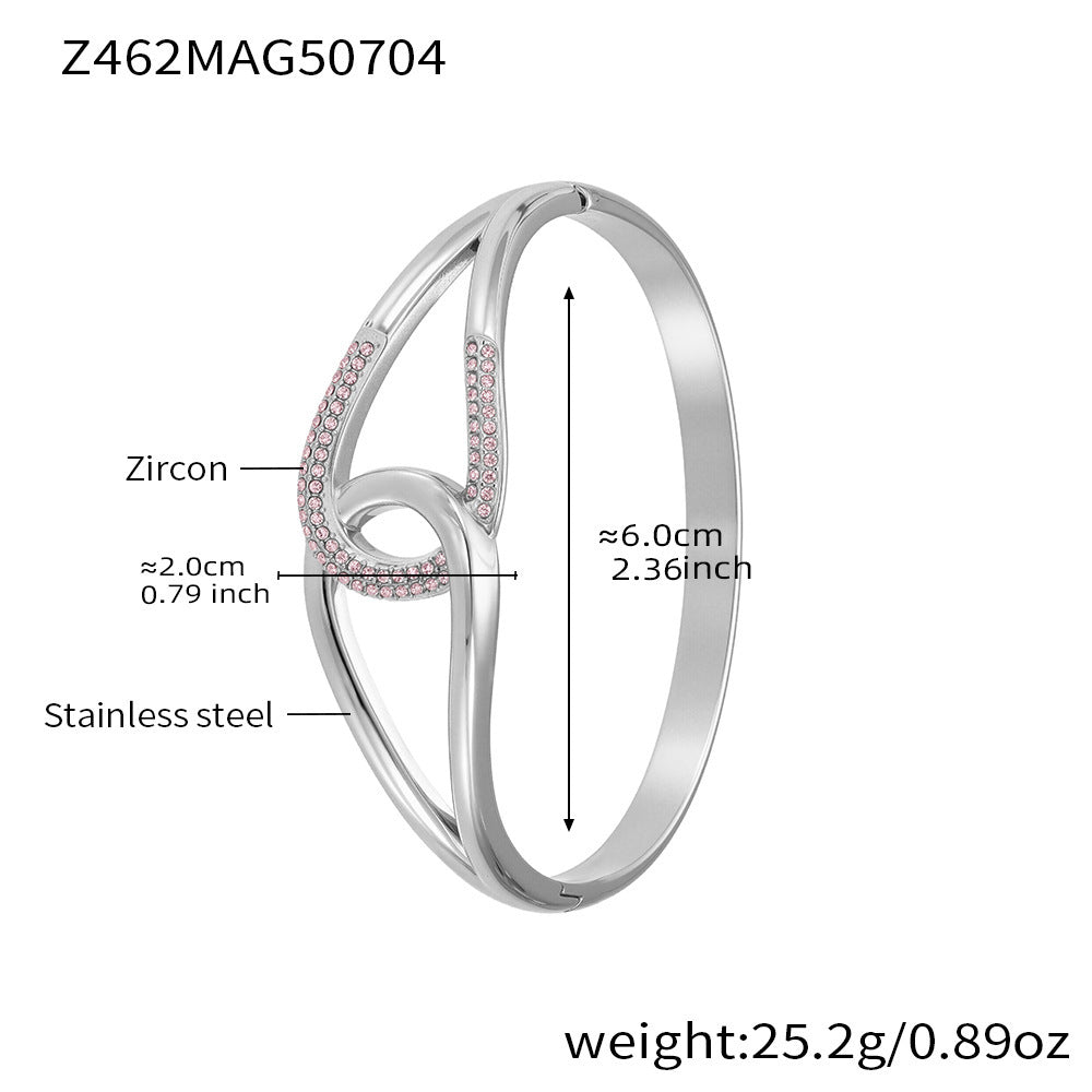 B廠-歐美簡約設計感不鏽鋼雙環卡扣鋯石手鐲女18k鍍真金不掉色「Z460」25.07-2