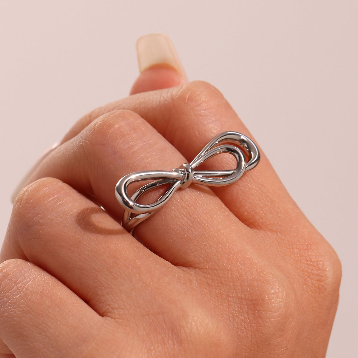 B廠-蝴蝶結開口戒指ins簡約法式Ring不鏽鋼18K金跨境食指戒批發「A776」25.07-1