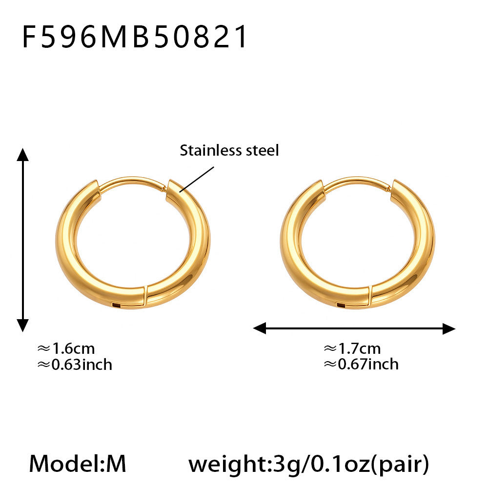B廠-ins小眾設計感不鏽鋼幾何素圈耳環百搭時尚耳飾鍍18k金批發「F596」25.08-5