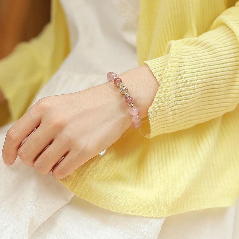 A廠-天然水晶手串女款粉水晶手鍊桃花粉色小眾飾品閨蜜禮物「831」24.01-3 - 安蘋飾品批發