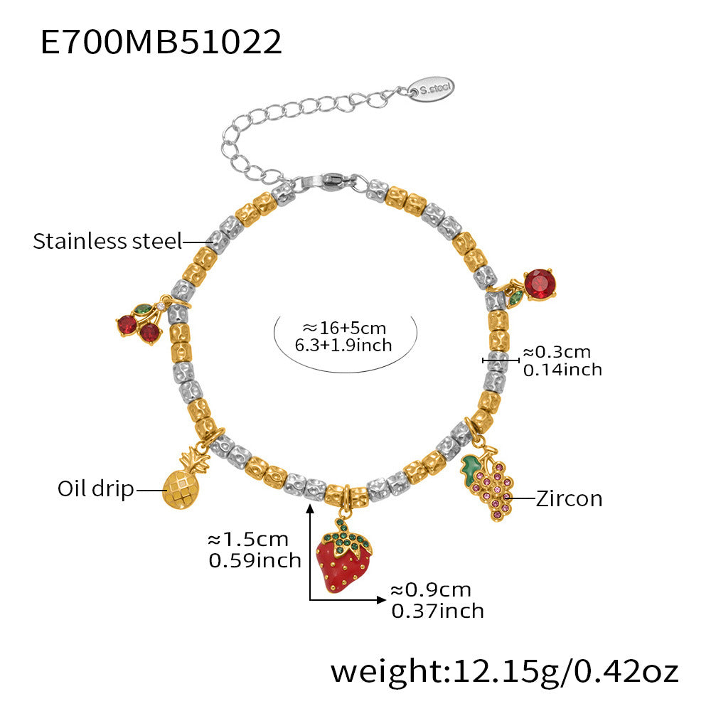 B廠-跨境新款不鏽鋼小辣椒太陽多配件壓紋鋼珠手鍊組合鍍18k金「E699-E700」25.10-5