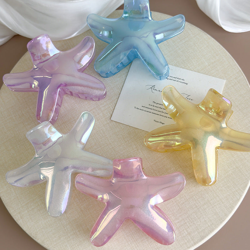 E廠-韓版個性甜美百搭大號彩色海星雞蛋花抓夾度假風簡約花朵鯊魚夾女「27045」25.06-1