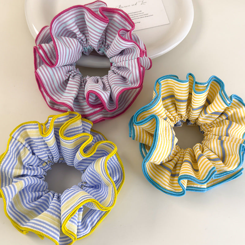 E廠-韓系多巴胺風格彩色多層條紋大腸髮圈頭繩時髦馬尾丸子頭髮繩新款「26919」25.05-3