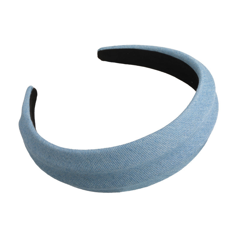 E廠-小清新風~韓系牛仔布藝簡約寬邊髮箍女款2025新款高顱頂頭箍髮飾「27250」25.07-4