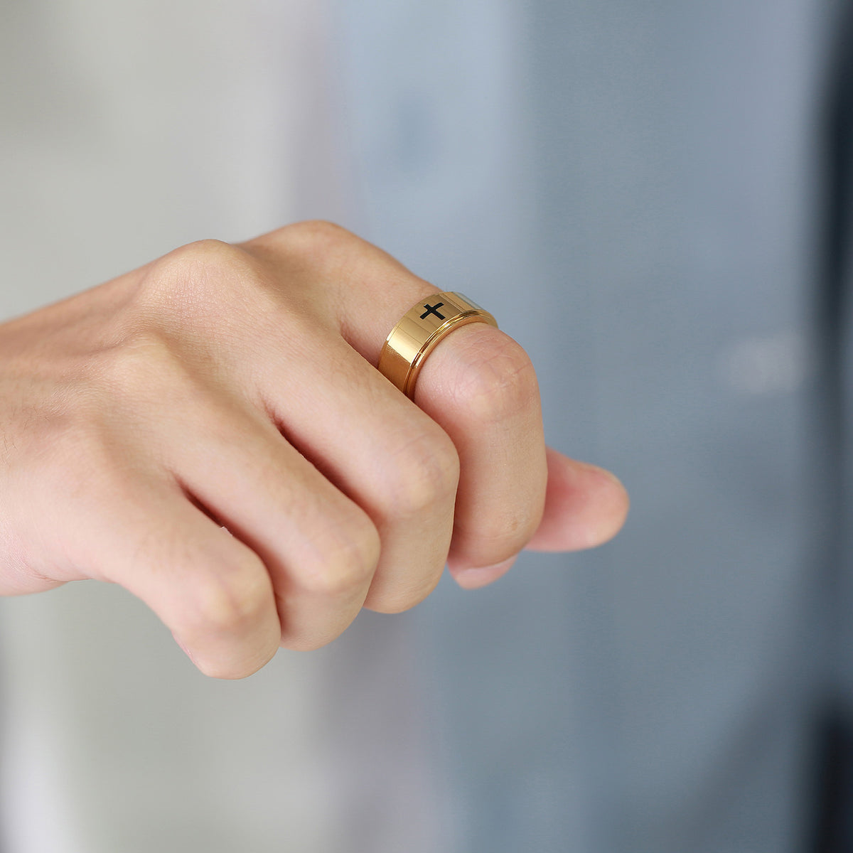 G廠-鏽鋼鐳射腐蝕十字可轉動旋轉戒指黑色男士 食指首飾批發「R-589」25.08-4