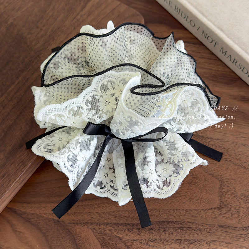 E廠-波點網紗四層蕾絲大腸髮圈公主風絲帶蝴蝶結頭花女高顏值甜美髮繩「27101」25.06-3