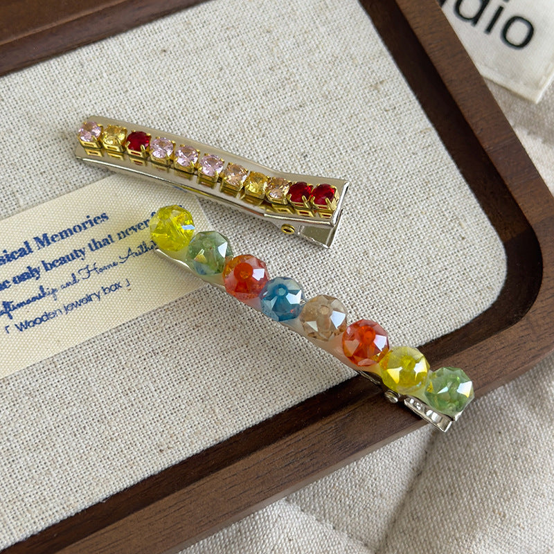 E廠-韓國ins彩色多巴胺水晶髮夾側邊瀏海碎髮一字鴨嘴夾網紅髮夾髮飾「27117」25.06-4