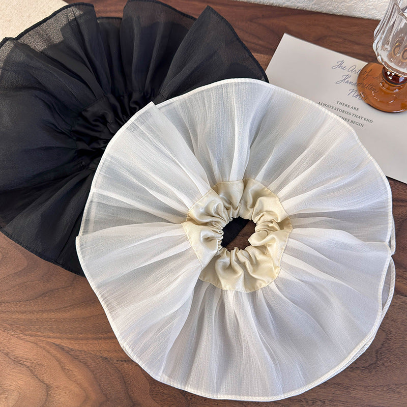 E廠-韓版超大褶皺雙層髮圈大腸圈高級感黑白頭繩頭花百搭髮飾簡約髮圈「26188」25.06-3