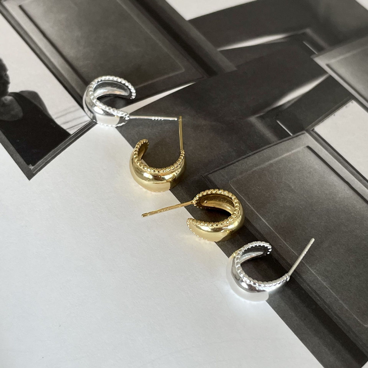 F廠-韓國韓版925純銀圓弧耳釘女簡約時尚百搭ins風幾何耳環「C1185」25.09-2