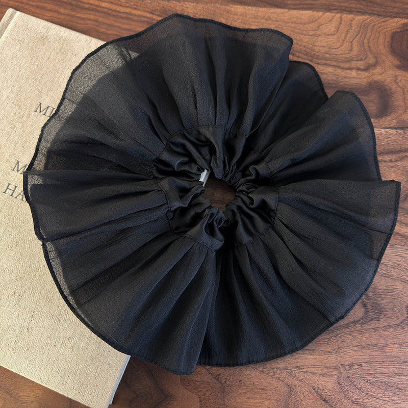 E廠-韓版超大褶皺雙層髮圈大腸圈高級感黑白頭繩頭花百搭髮飾簡約髮圈「26188」25.06-3