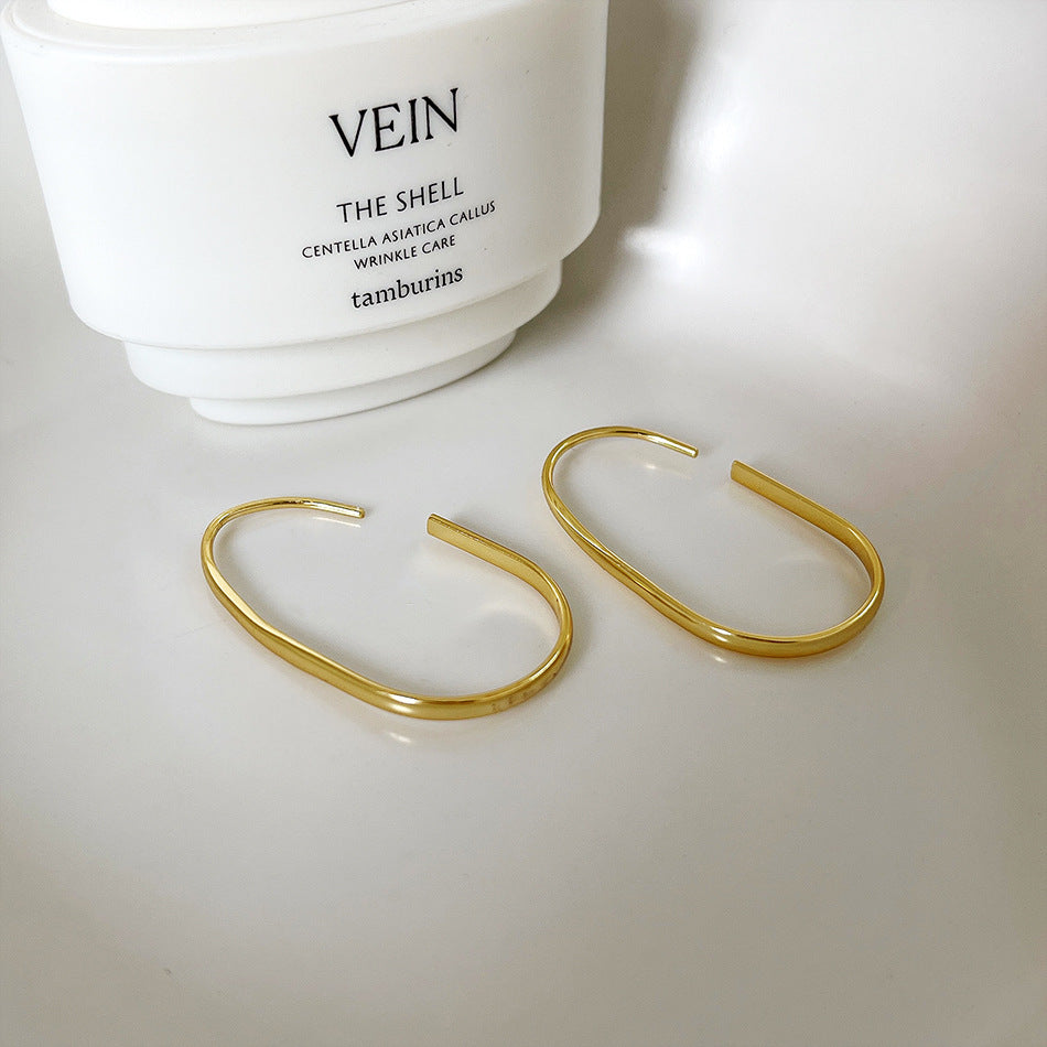 F廠-韓國韓版925純銀U形金色自然圓弧耳環耳圈通體純銀耳釘「C772」25.07-4