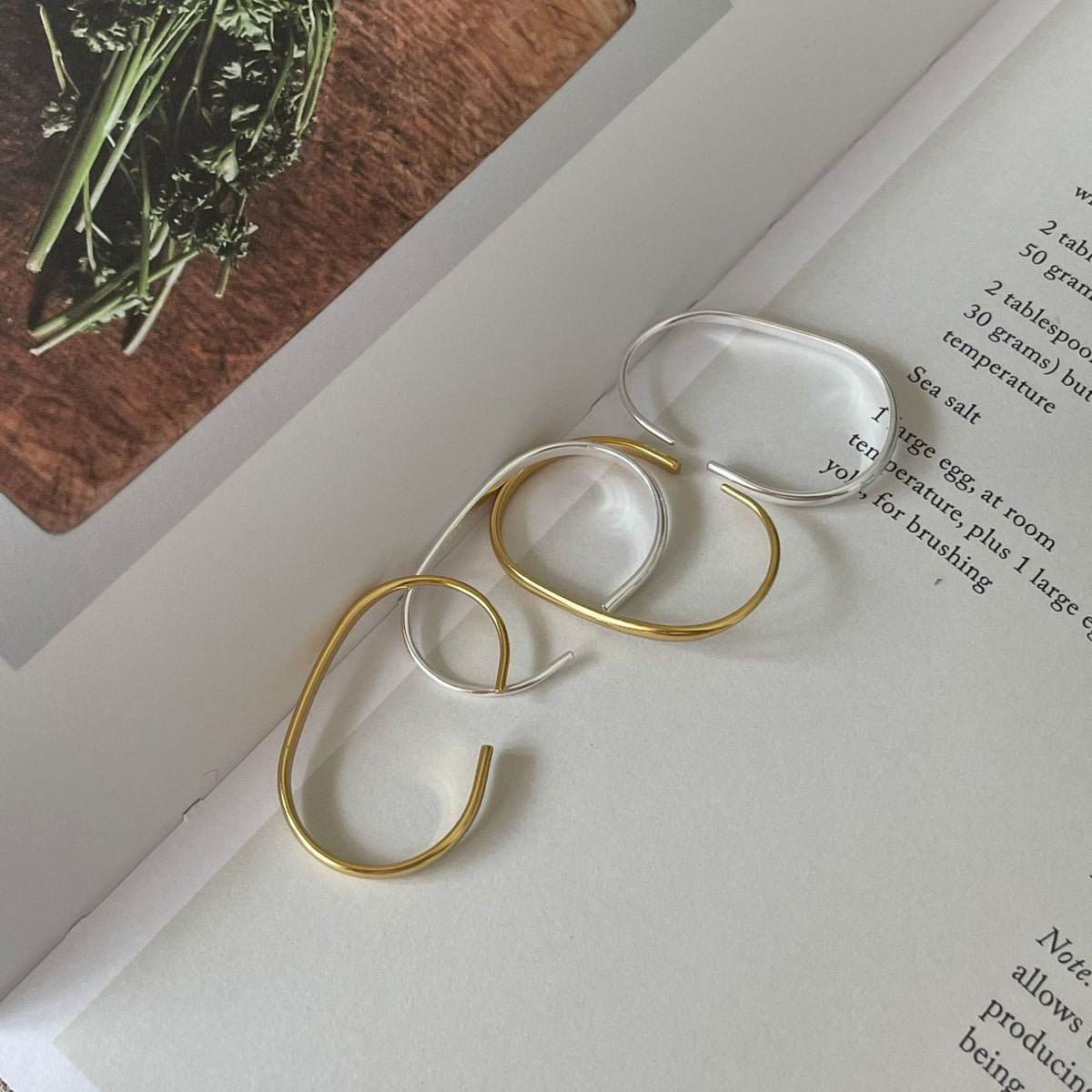 F廠-韓國韓版925純銀U形金色自然圓弧耳環耳圈通體純銀耳釘「C772」25.07-4