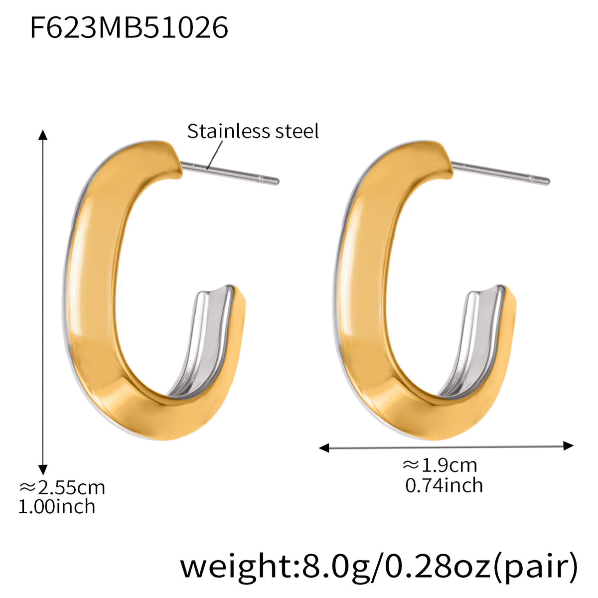 B廠-不鏽鋼凹槽弧面耳環歐美輕奢風小眾設計百搭耳飾鍍18k真金「F623」25.10-5