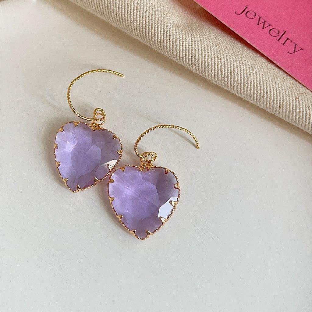 A廠-實物很閃! 玻璃水晶輕奢質感愛心鍍18K優雅高級感耳飾復古耳環女「3678」24.03-5