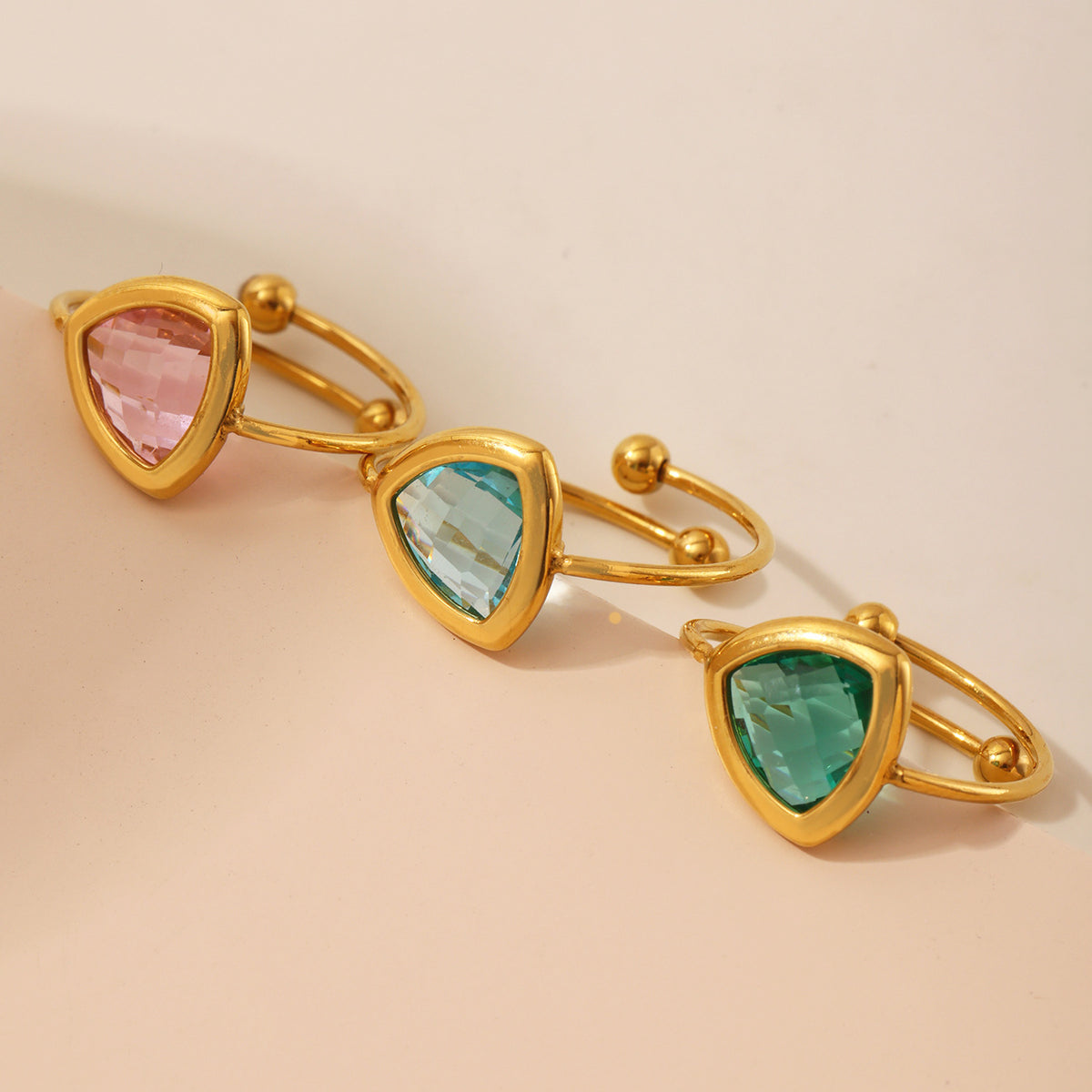 B廠-跨境新款18K金捷克玻璃鋼珠開口戒指不鏽鋼不掉色歐美飾品「TXA265」25.06-3