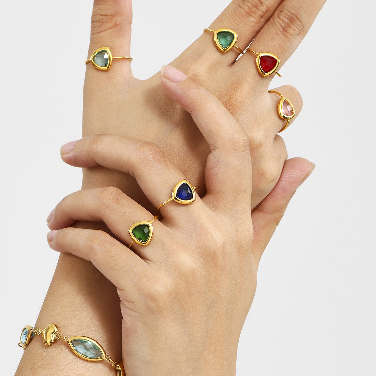 B廠-跨境新款18K金捷克玻璃鋼珠開口戒指不鏽鋼不掉色歐美飾品「TXA265」25.06-3