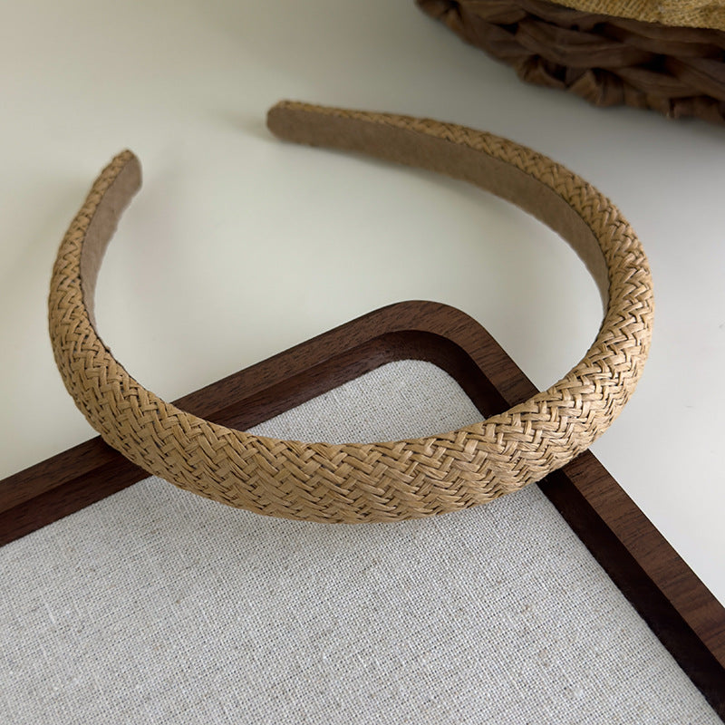 E廠-度假風草編寬邊髮箍女款波西米壓頭箍日常外戴髮捆高顱頂洗臉髮卡「25684」25.06-4