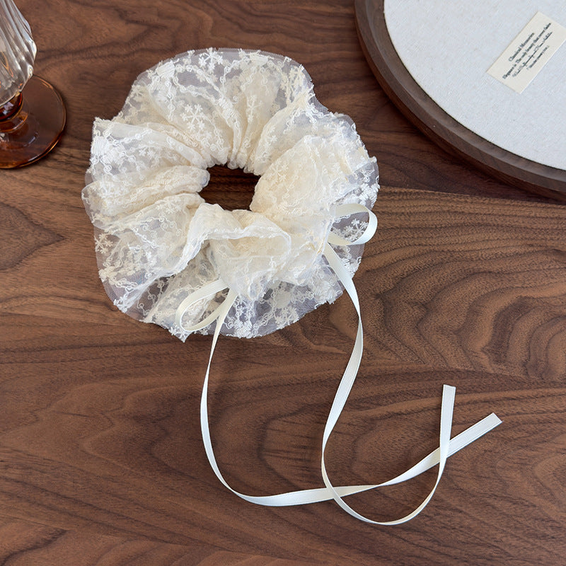 E廠-新款溫柔色系蕾絲花邊三角巾純欲法式髮飾溫柔綁髮包頭可愛髮箍女「26802」 25.04-3