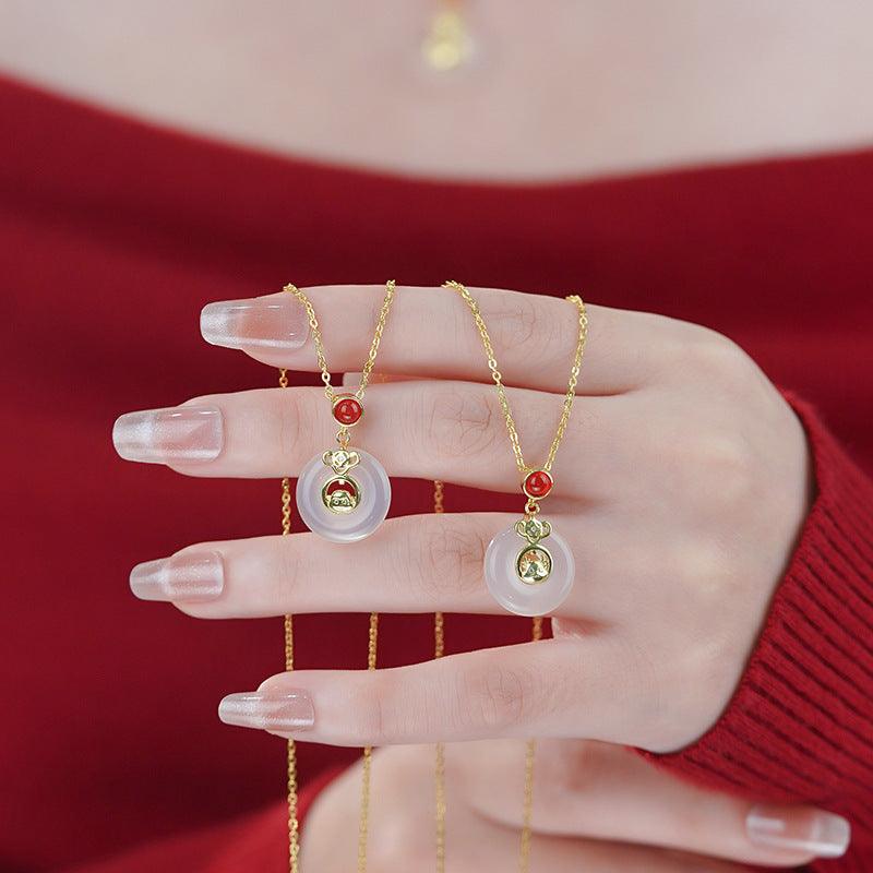 D廠-S999足銀十二生肖項鍊紅色本命年鴻運平安富貴鎖骨鏈簡約新中式飾品批發「YC4039N」24.11-1