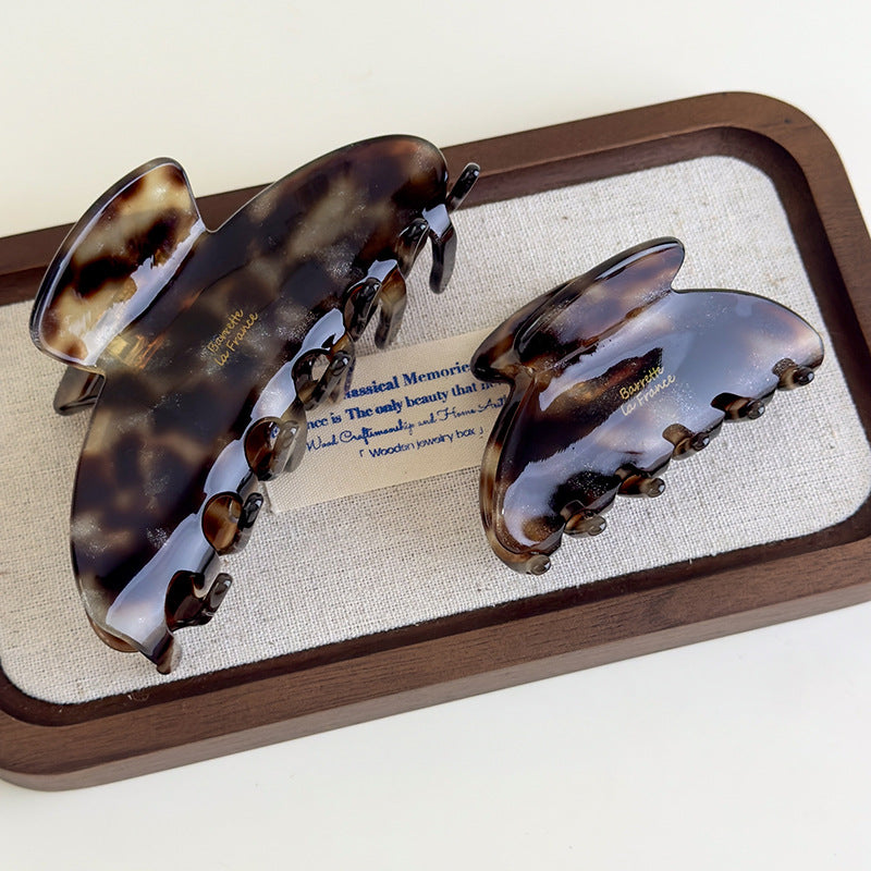 E廠-韓國ins老錢風焦糖細閃豹紋醋酸抓夾法式復古高級感鯊魚夾子頭飾「27179」25.07-1