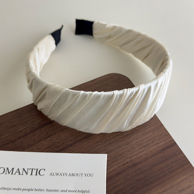 E廠-高品質低飽和度緞面質感褶皺髮箍女高顱頂布藝纏繞寬邊壓髮頭箍「27130」25.06-4