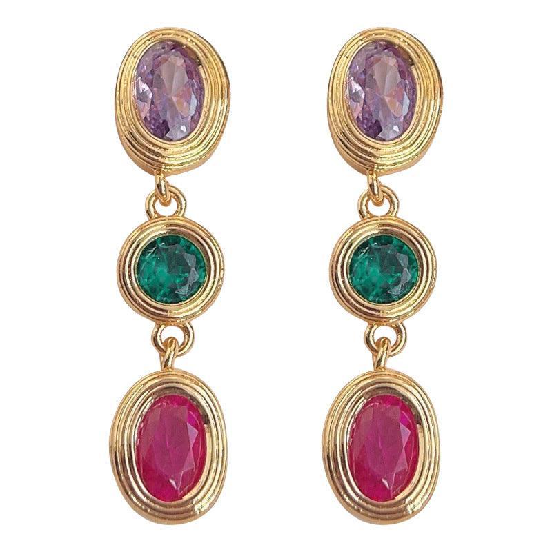 A廠-彩寶系列高級感甜美風微鑲鋯石長條幾何通勤春款新款耳飾耳環「3556」24.01-2 - 安蘋飾品批發