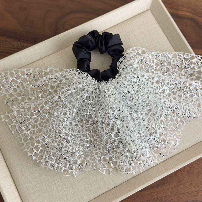 E廠-韓版森系亮片超仙大腸髮圈2025新款法式鏤空裙擺芭蕾風甜美髮飾女「27056」25.06-2