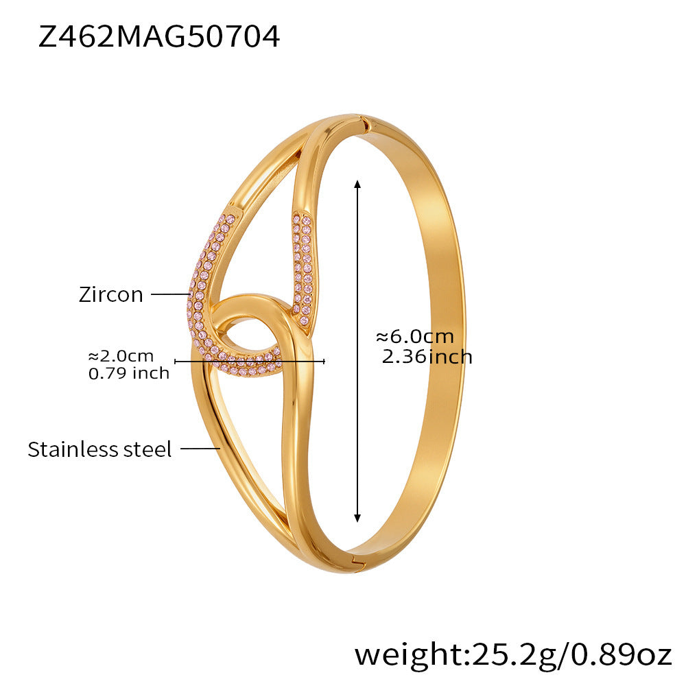 B廠-歐美簡約設計感不鏽鋼雙環卡扣鋯石手鐲女18k鍍真金不掉色「Z460」25.07-2