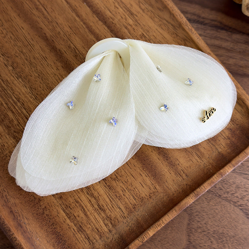 E廠-溫柔薄紗蝴蝶抓夾夢幻法式閃鑽網紗髮夾髮抓大號後腦勺盤髮鯊魚夾「26982」25.05-4