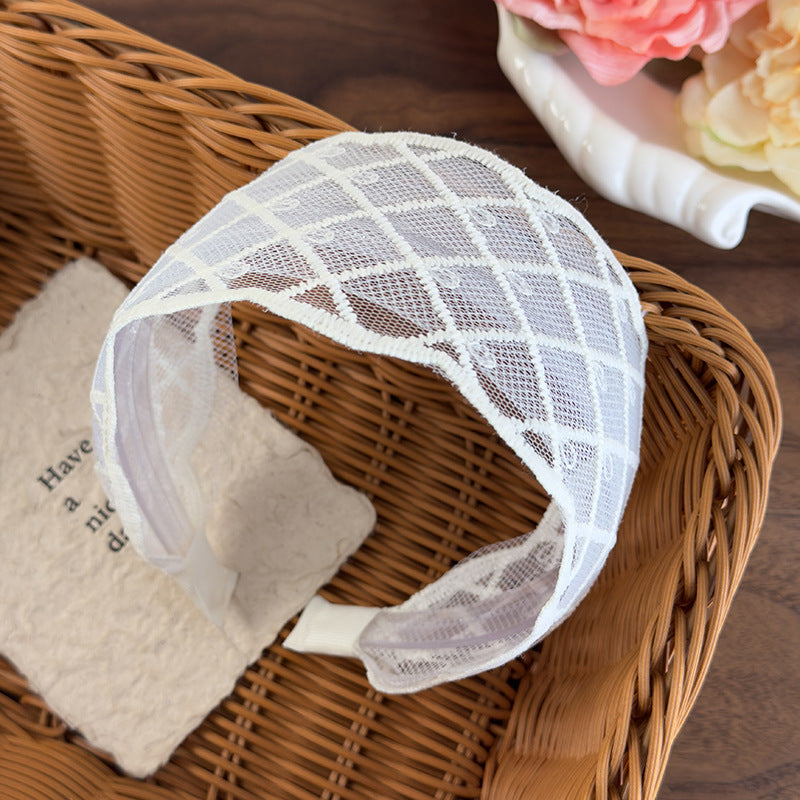 E廠-網紗蕾絲寬邊蝴蝶結防滑髮箍少女甜美百搭外出高顱頂頭箍髮卡髮捆「26927」25.05-3