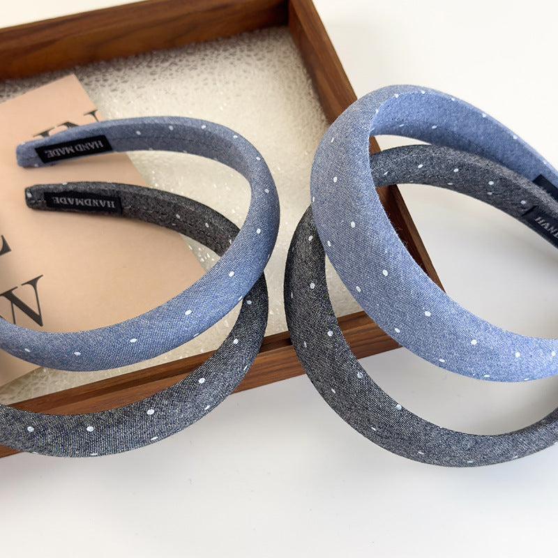 E廠-滿鑽牛仔布藝高顱頂髮箍女2025新款寬邊夏日頭箍髮卡外出百搭頭飾「26880」25.05-1