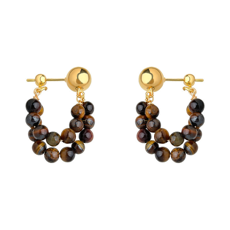 A廠-冬日赴約~虎眼石美拉德風秋冬爆款前後戴新款手工天然石耳飾 耳環「6920」25.10-3