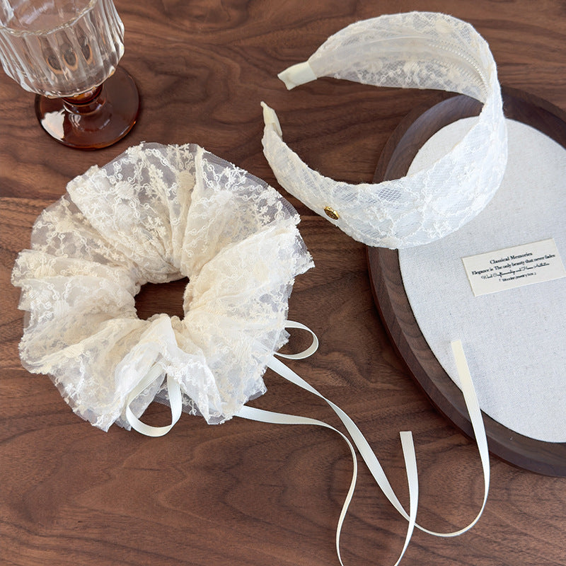 E廠-新款溫柔色系蕾絲花邊三角巾純欲法式髮飾溫柔綁髮包頭可愛髮箍女「26802」 25.04-3