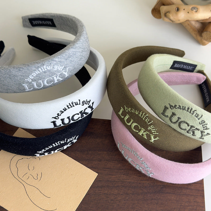 E廠-韓國網紅同款髮箍女布藝高顱頂刺繡字母髮箍髮卡百搭簡約頭箍髮飾「27082」25.06-3