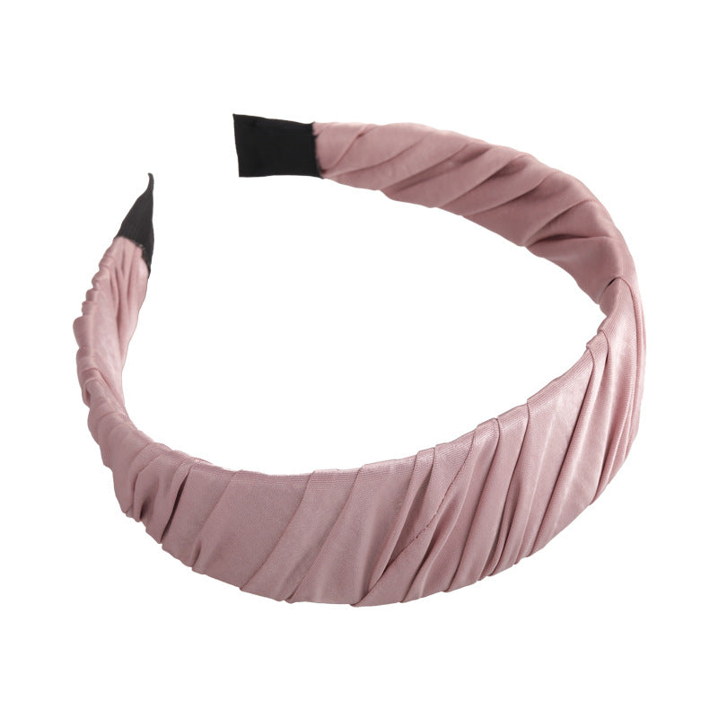 E廠-高品質低飽和度緞面質感褶皺髮箍女高顱頂布藝纏繞寬邊壓髮頭箍「27130」25.06-4