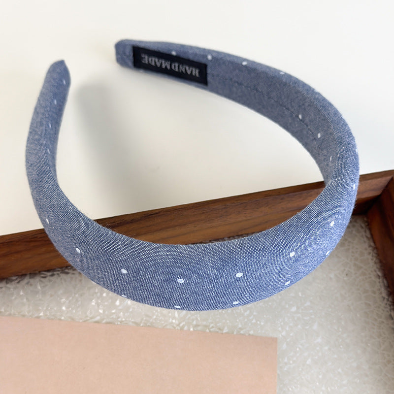 E廠-滿鑽牛仔布藝高顱頂髮箍女2025新款寬邊夏日頭箍髮卡外出百搭頭飾「26880」25.05-1