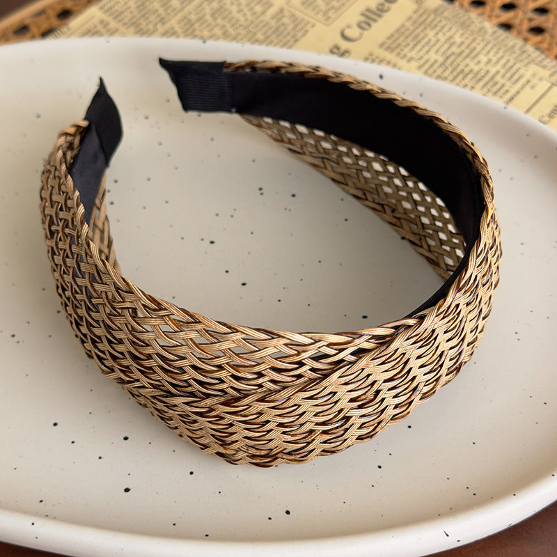 E廠-法式波西米亞風草編交叉髮箍女森系復古寬邊個性壓髮頭箍髮捆髮飾「27031」25.05-5