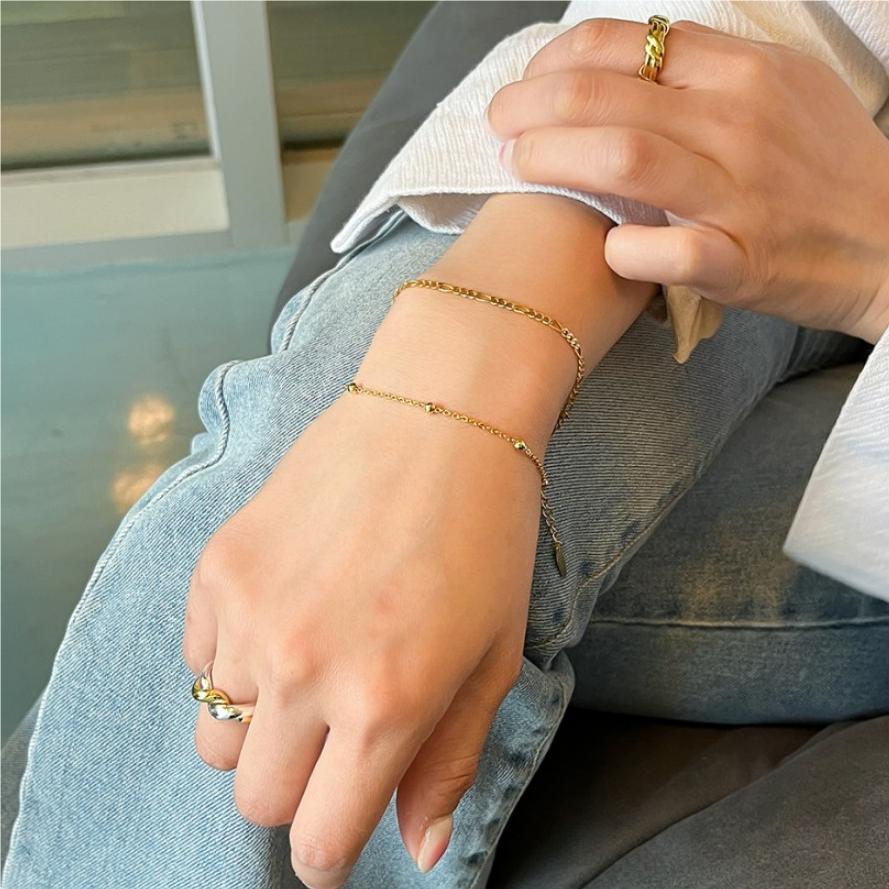 F廠-韓國韓版 明星同款百搭S925純銀十字間珠圓珠手鍊手飾「A170-171」25.05-1